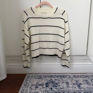 Elegant Striped Crewneck Sweater - Cream and Black